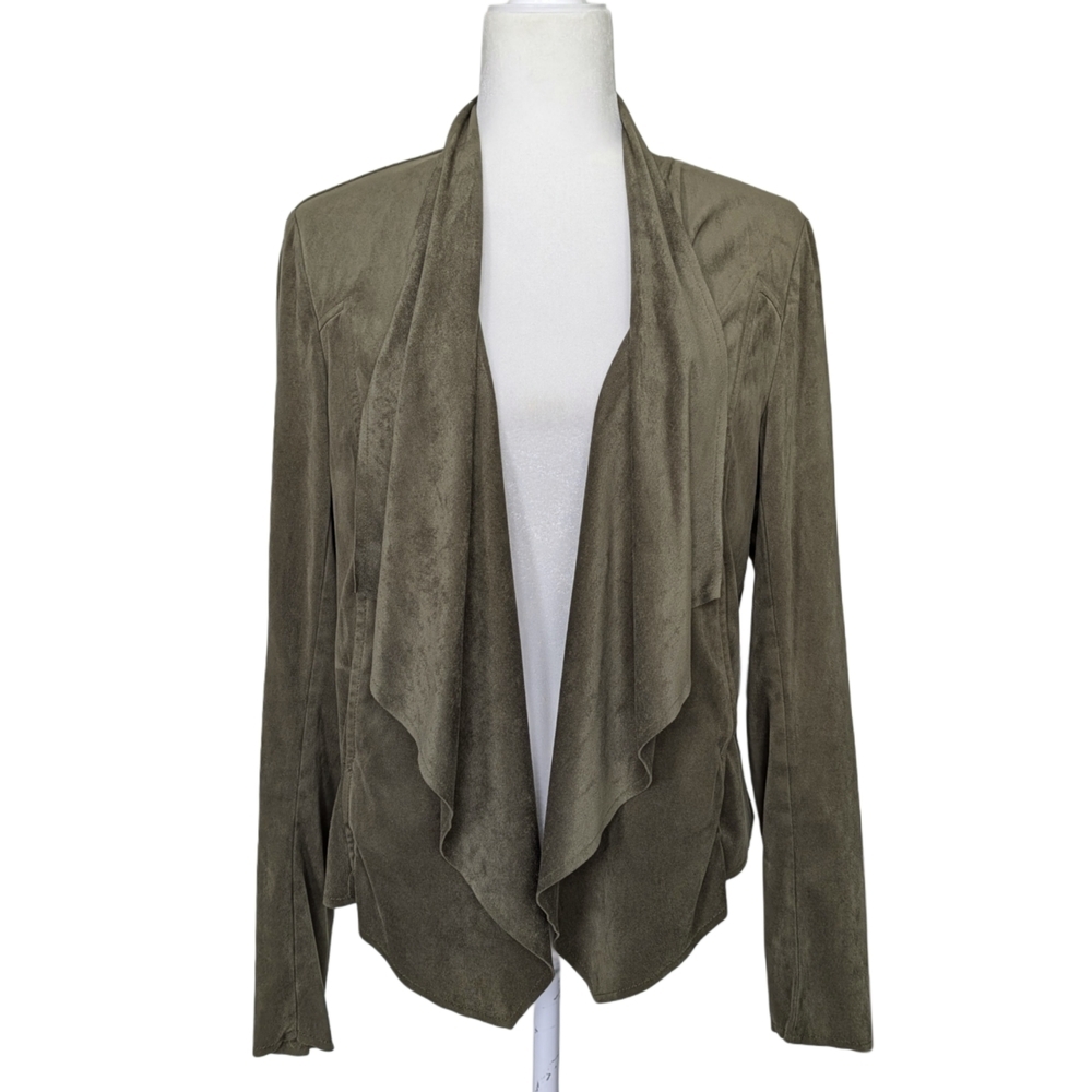 Kut From The Kloth Olive Green Faux Suede Draped Open Front Jacket Size XL